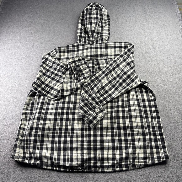 LL BEAN Womens Full Zip Hooded Jacket-All Cotton Black/White Plaid-Relaxed Fit L - Picture 14 of 16